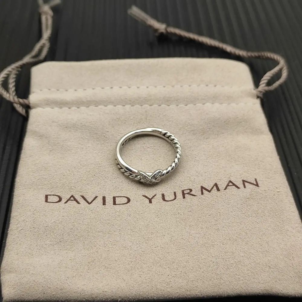 David Yurman Silver Diamond-Studded Cross-Binding Ring